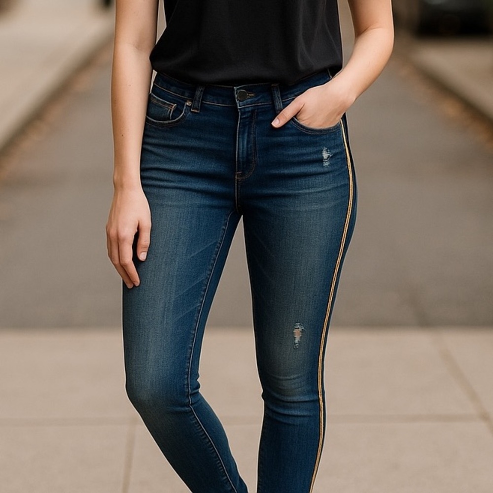 Wild Fable Womens Distressed‎ Skinny Jeans Side Stripes Size 10 High Rise Retro